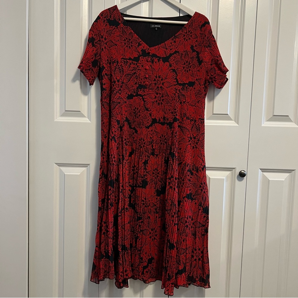 Red and Black V-Neck Midi Dress